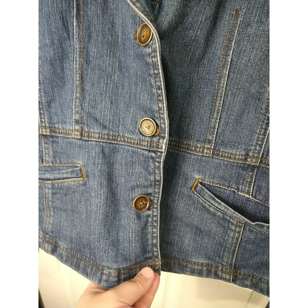 Passport Woman 12 Denim Jacket Button Front Pocket Casual Button Sleeve Y2K